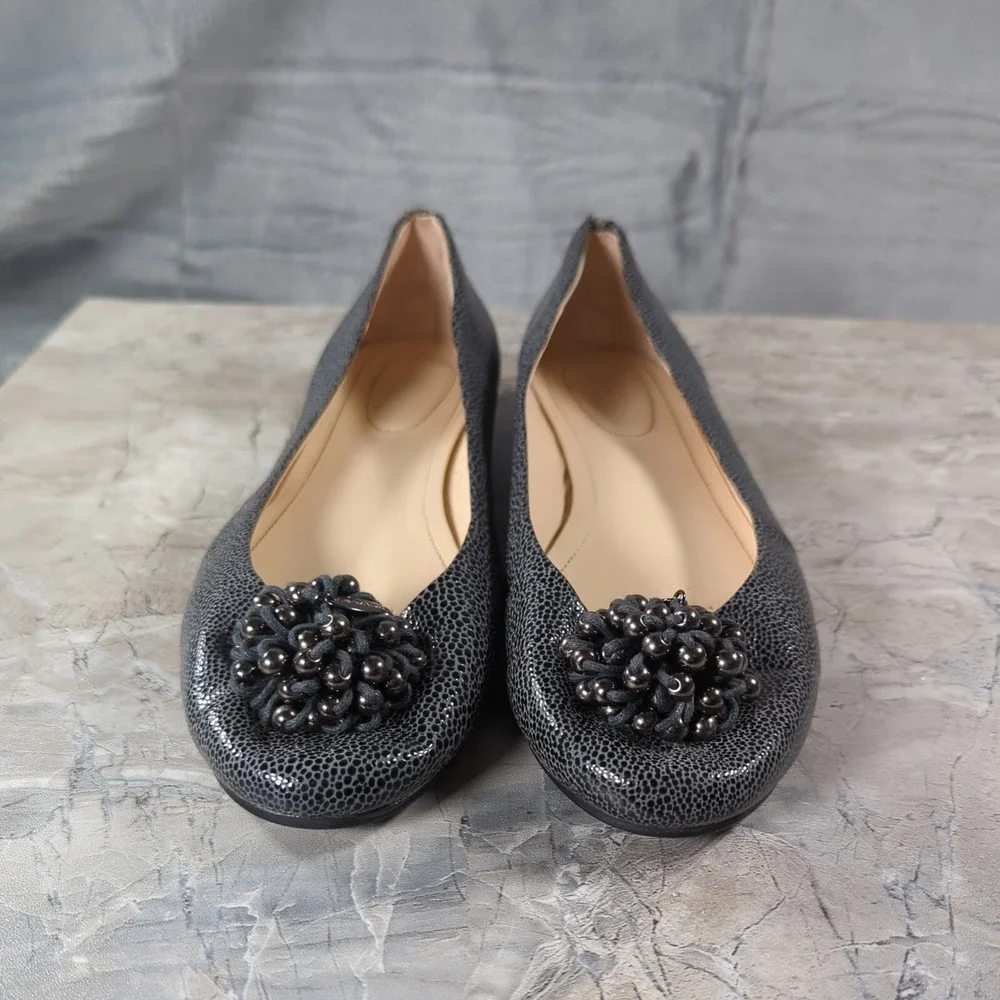 Calvin Klein Mackenzi Reptile Flat w/Cluster Bead Womens Sz 8.5 M‎